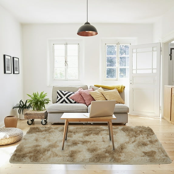 FANNYC Fluffy Fuzzy Area Rugs For Bedroom Ultra Soft Living Room Rugs Tie-Dye Gradient Carpet Non-Slip Shag Floor Mat Rectangle Machine Washable Rug Pads