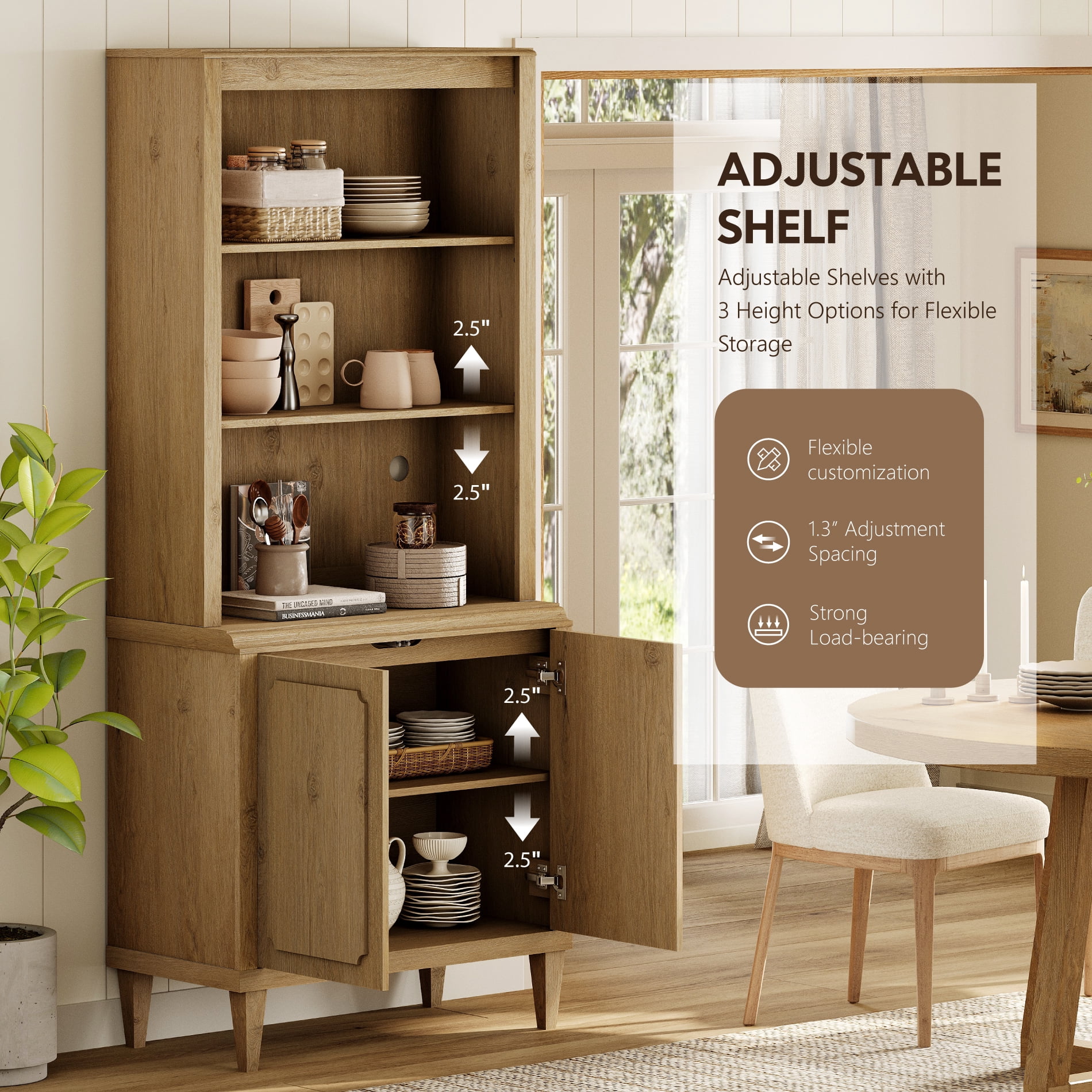 Tall Bookshelf with Doors, 72.8 Inch Large Wood Bookshelf with Storage, 2 PCS
