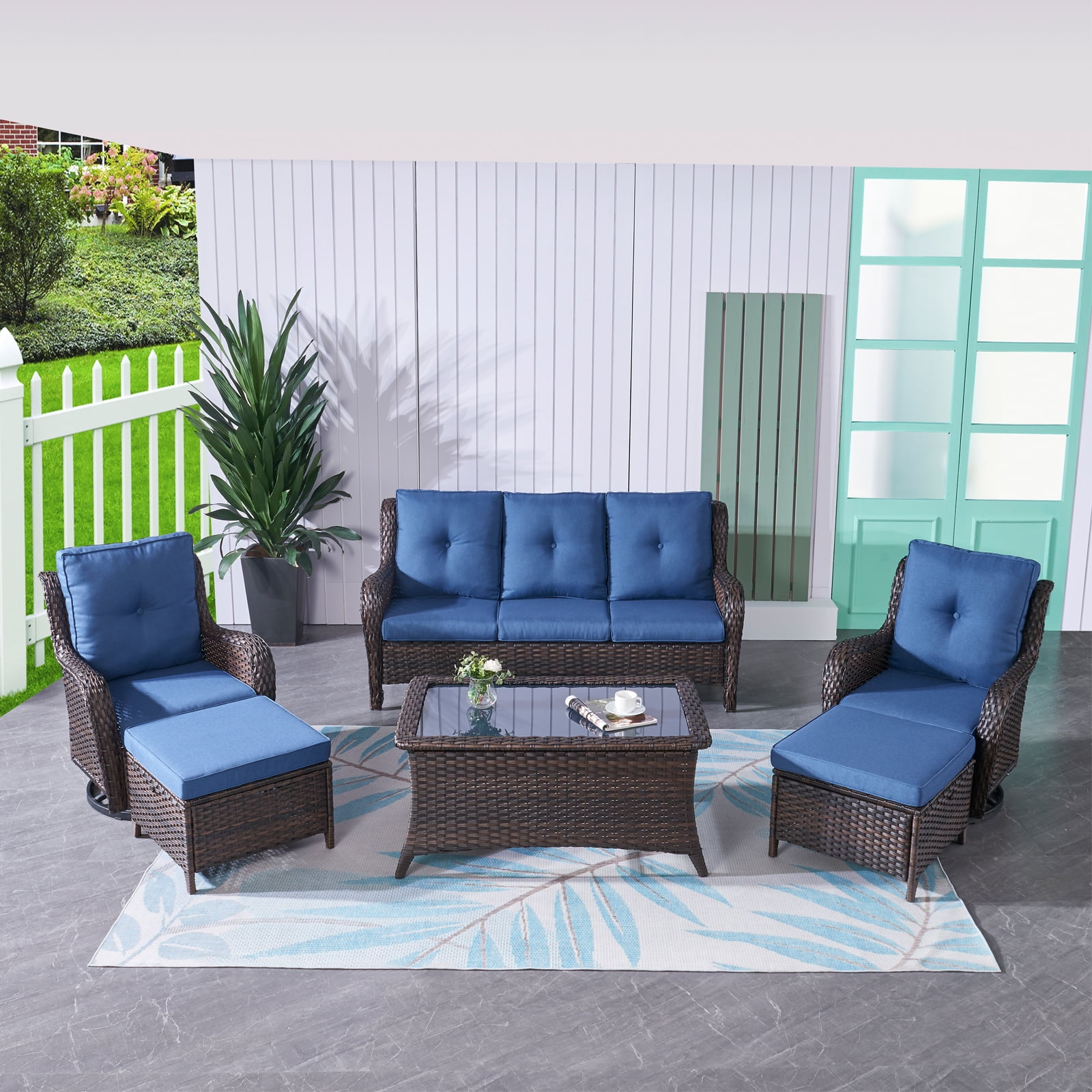PARKWELL Patio Furniture Set 6 Pieces PE Rattan Furniture Set Wicker