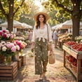 thumbnail image 5 of Women's Casual Baggy Floral Barrel Jeans Y2K Boyfriend High Waisted Jeans Wide Leg Denim Ankle Pants Green 2XL, 5 of 6