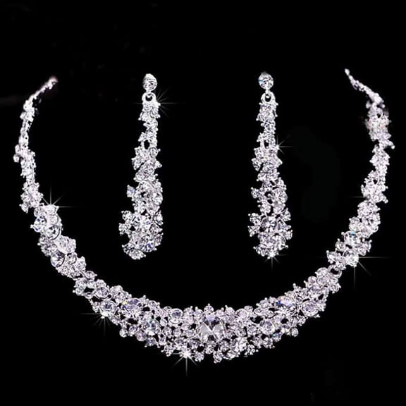 Women Rhinestone Crystal Collar Necklace Earrings Wedding Party Jewelry Set XEAL