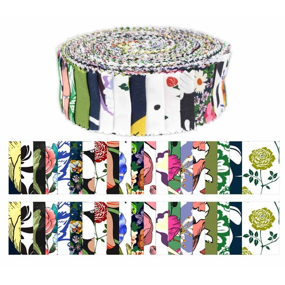 Soimoi 40Pcs Floral Print Precut Fabrics Strips Roll Up 1.5x42inches Cotton Jelly Rolls For Quilting - Multicolor