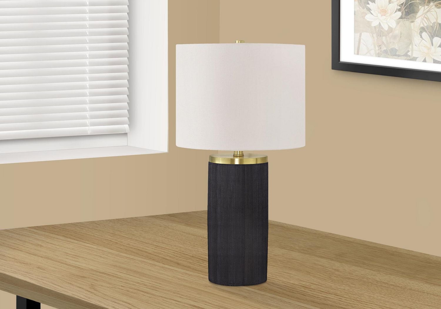 Monarch Specialties Lighting, 24"h, Table Lamp, Black Concrete, Ivory / Cream Shade, Modern