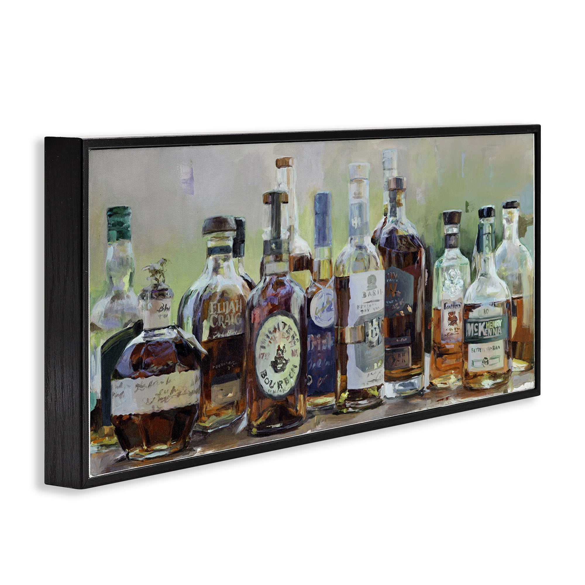 Stupell Industries Vintage Whiskey Bottles Display Black Framed Giclee Art, design by Marilyn Hageman