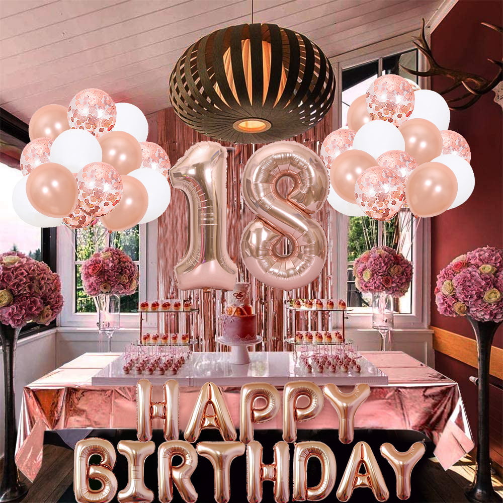 18th Rose Gold Birthday Party Decorations Pack 48PCS Banner Happy Birthday for 