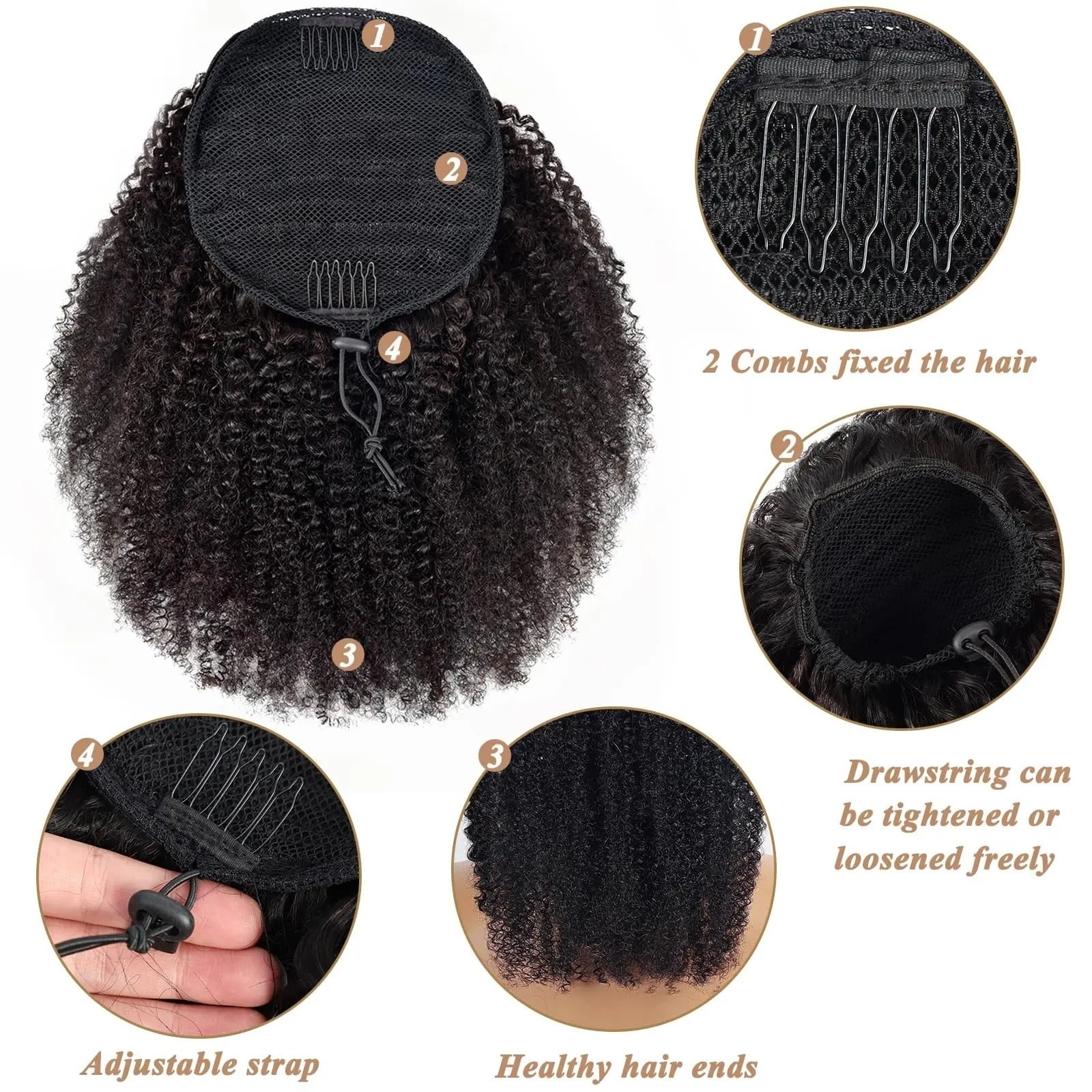 Afro Kinky Curly Drawstring Ponytail Human Hair Extensions Remy 12-24 Inch