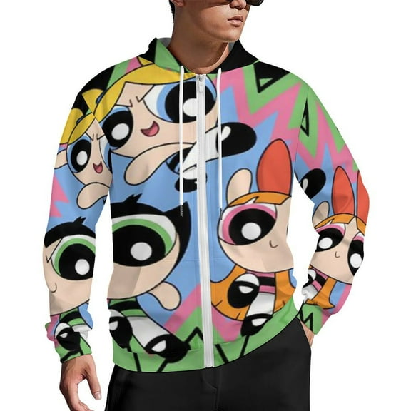 The Powerpuff Girls Zip Up Hoodies Unisex Realistic 3D Print Sweatshirt Long Sleeve Hooded Jacket Coat S