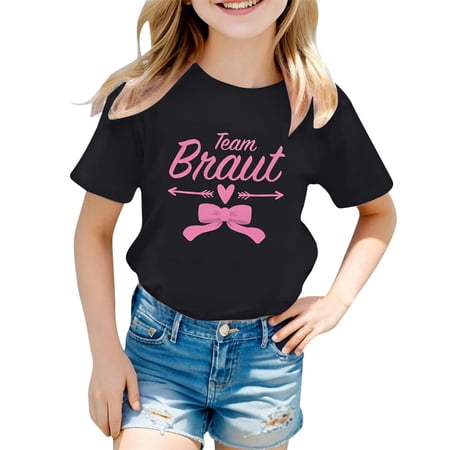 Likimi Toddler Girls Boys T Shirt Letter Print Crew Neck Short Sleeved Summer Fashion Casual Tee Black Size 1-2 Years