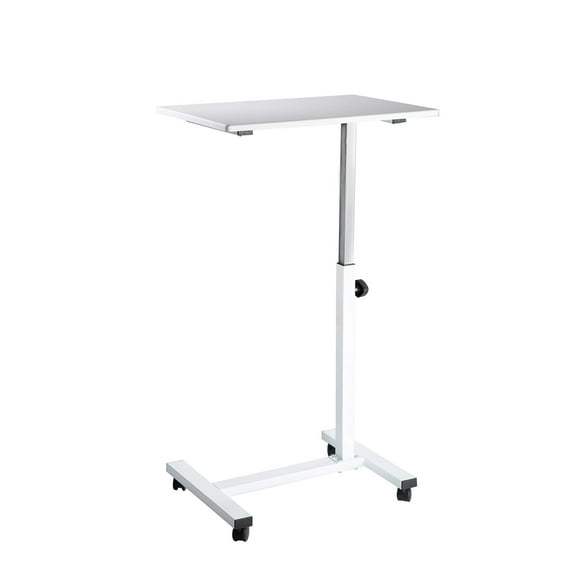Seville Classics Solid-Top Height Adjustable Mobile Laptop Computer Desk Cart Ergonomic Home Office Stand Rolling Table, Overbed (23.6"), White Overbed (23.6")