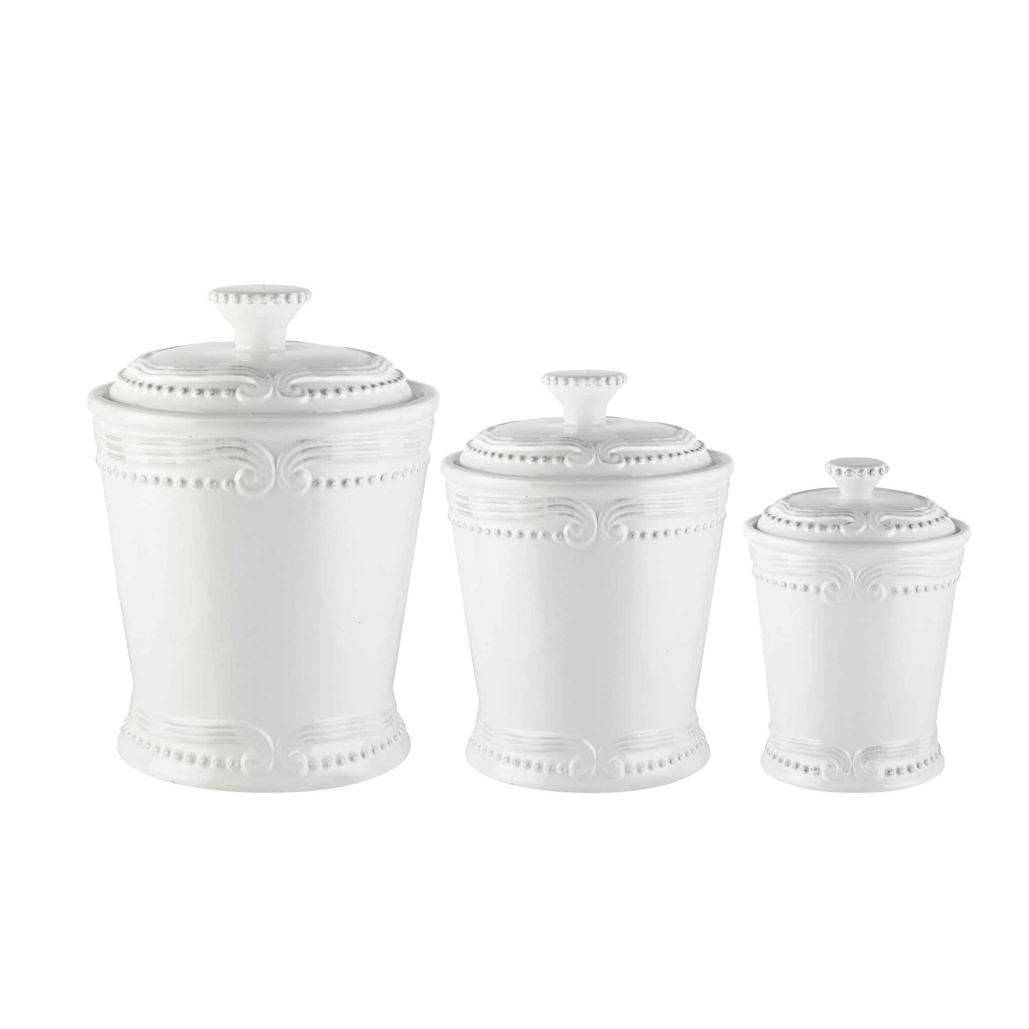American Atelier Victoria White Stoneware 3 Piece Canister Set Walmart Com Walmart Com