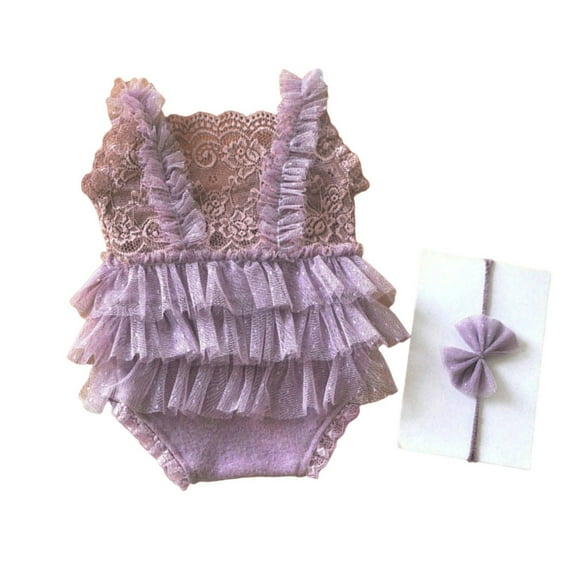 Baby Photography Costume Clothing Lace Romper Bowknot Hairband Photo Clothes Photography Props for Baby 0-1 Month