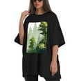 thumbnail image 4 of Plus Size Shirt for Women Black Tops for Women Short Sleeves Shirt for Women Trees And Bushes 2 T Shirt Oversized Shirt for Women S, 4 of 5