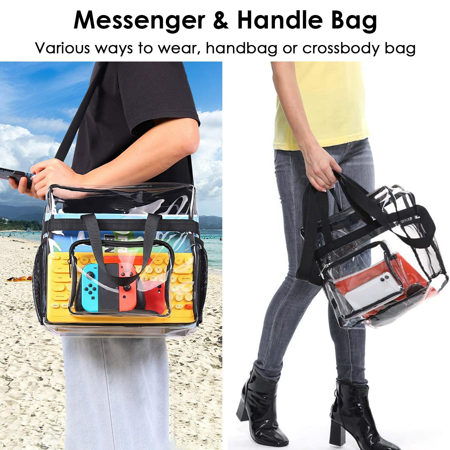 Clear Shoulder Bag Stadium Approved 12×8×11 Clear PVC Tote Lunch Bag with Adjustable Shoulder Strap for Work Travel Sporting Events