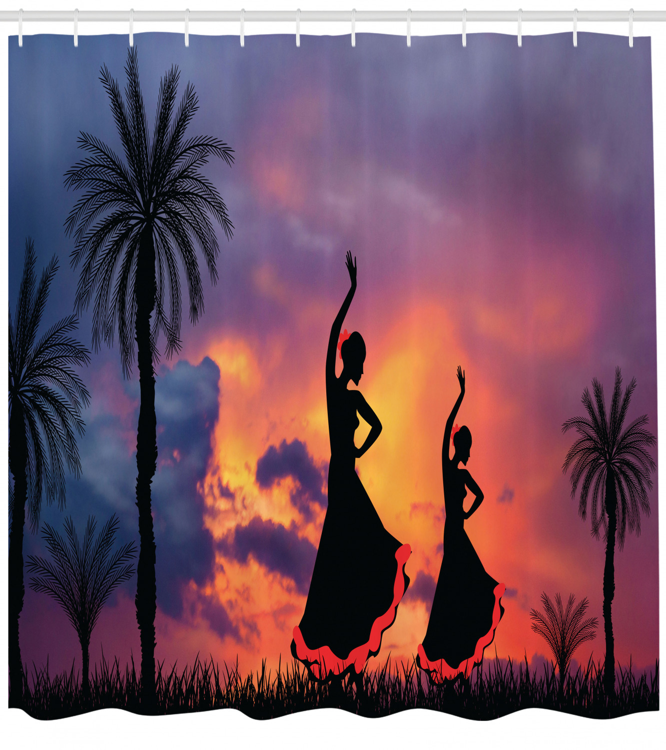 Spanish Shower Curtain Silhouette Of Two Girls Dancing Flamenco