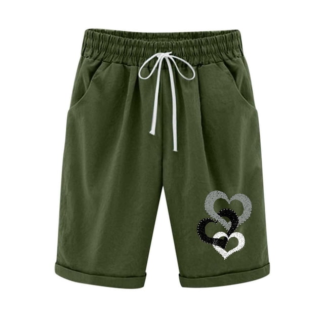 LOVZFMLL Shorts de Baseball Imprimés à Taille Élastique pour Femmes avec Cordon de Serrage Vert Armée P