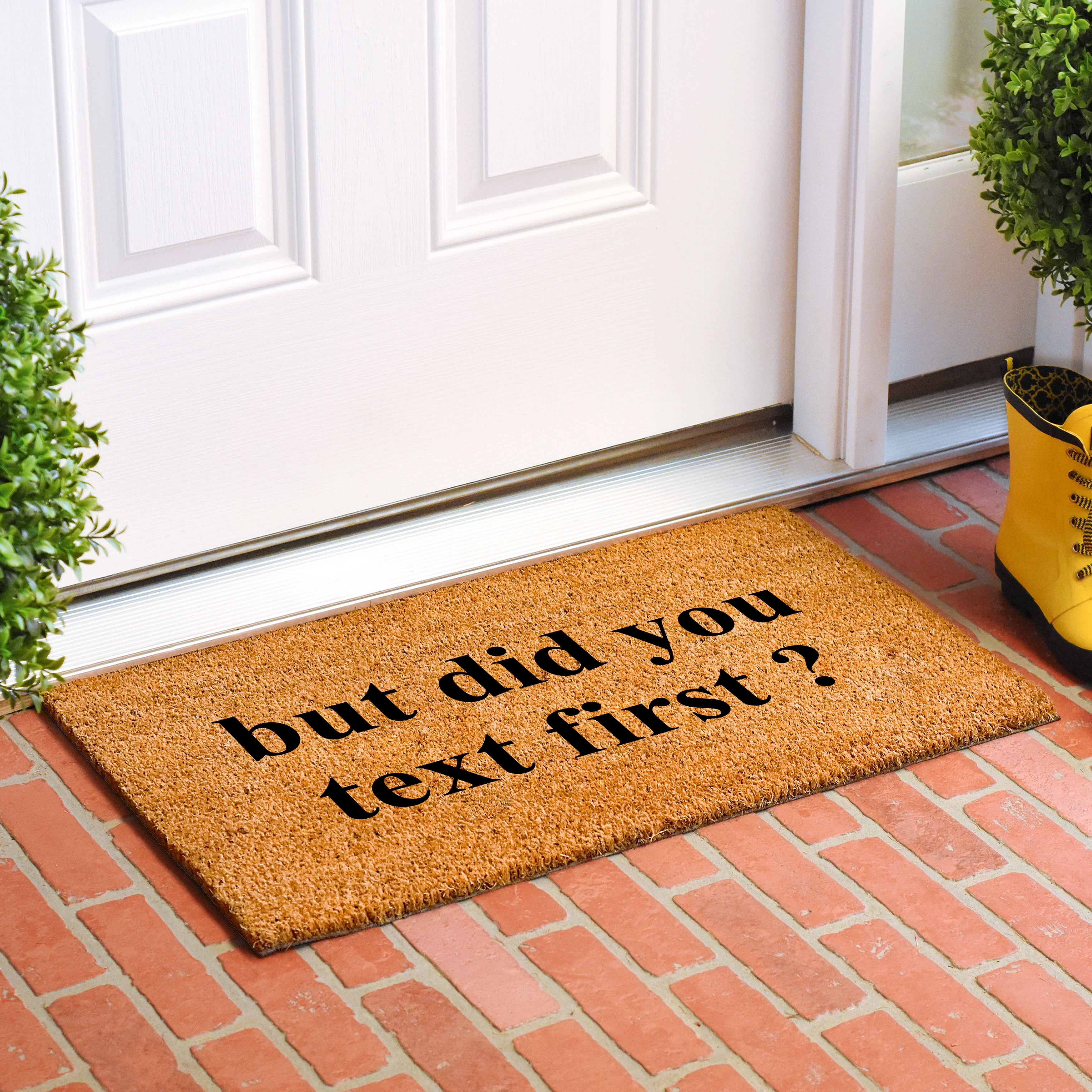 Calloway Mills 108712436 24 x 36 in. Did You Text First Doormat - Natural & Black