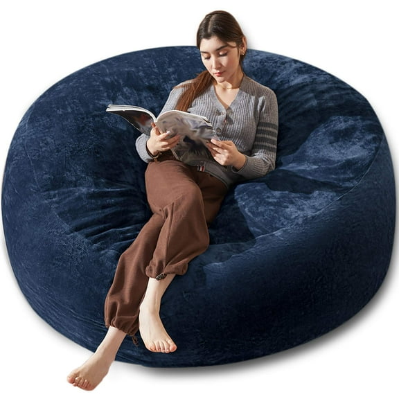 Bean Bag Chair 6FT,  Large Memory Foam Filled Chair for Adults and Teens, Soft Sofa with Removable Flannel Cover, Round Couch for Living Room Bedroom College Dorm