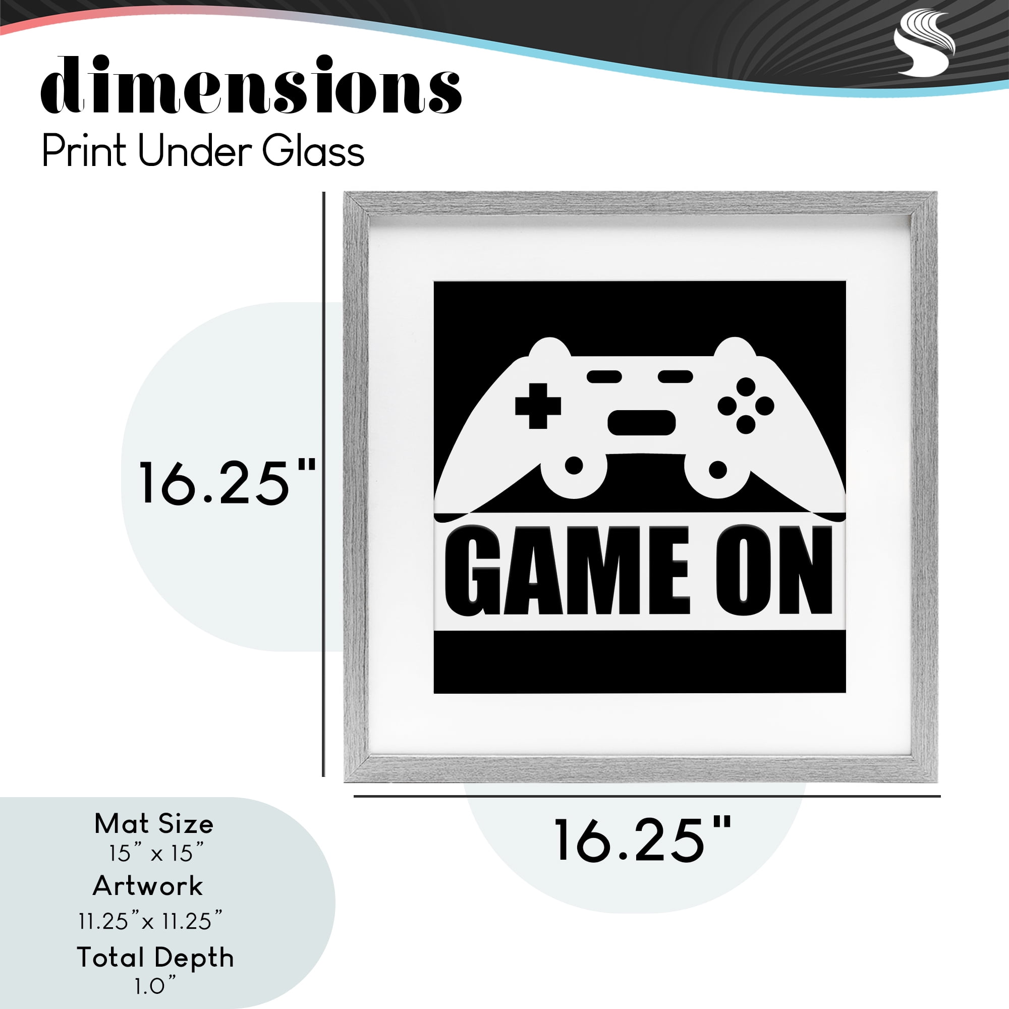 Game On Retro Black & White Gray Framed Print Under Glass, design by Kim Allen