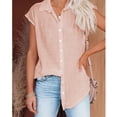 thumbnail image 2 of Camisa con Botones para Mujer Manga Corta Color Puro Brillante Blusa Informal Suelta de Manga Corta para Mujer para Salida Oficina Fiesta Rosa S, 2 of 6