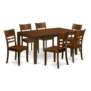 East West Furniture Dining Set-Table Table With Leaf And Dining Chairs-Finish:Espresso,Number of Items:7,Shape:Rectangular,Style:Wood Seat