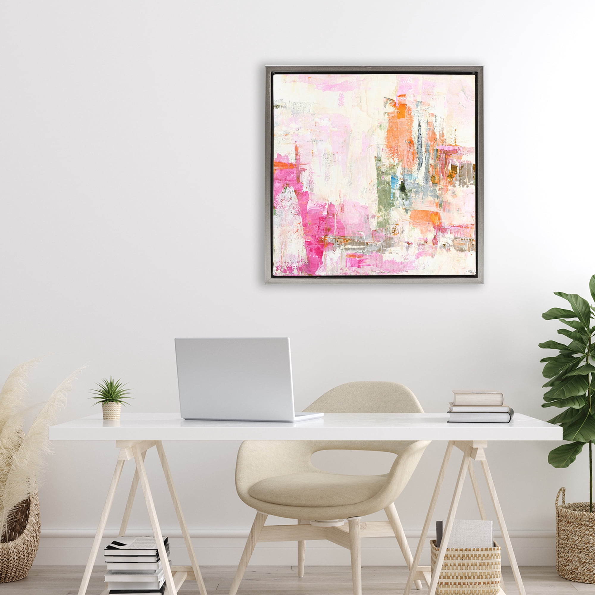 Stupell Industries New Age Pink Abstract Gray Framed Floater Canvas Wall Art, design by Design Fabrikken