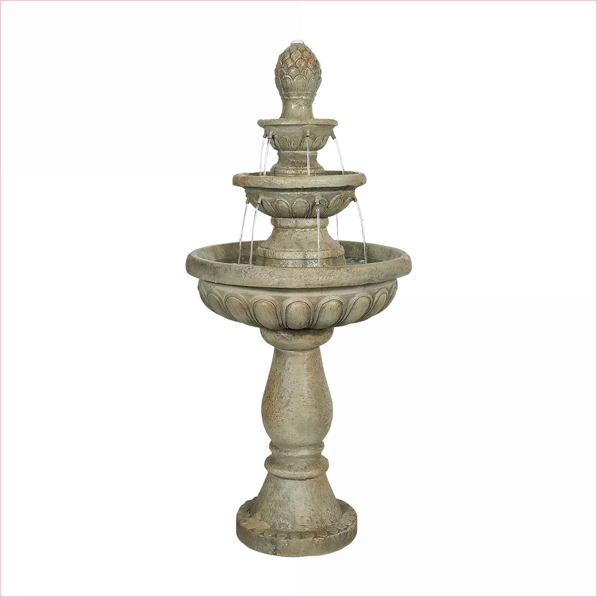 Fountains | 3-Tier Modern 42.5" Outdoor Water Fountain for Garden Patio Yard, Includes UL Pump, Tan Brown Finish | Concrete / Cement | Brown