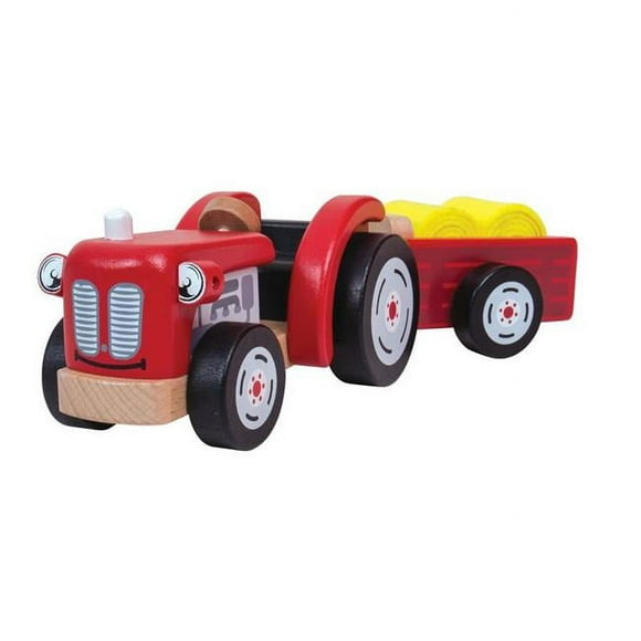 Bigjigs Toys BJTT0502 Wooden Tractor & Trailer with Hay