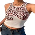 thumbnail image 1 of Women Y2k Close-fitting Camisole Printed Pattern Round Collar Sleeveless Crop Tops Brown S, 1 of 2