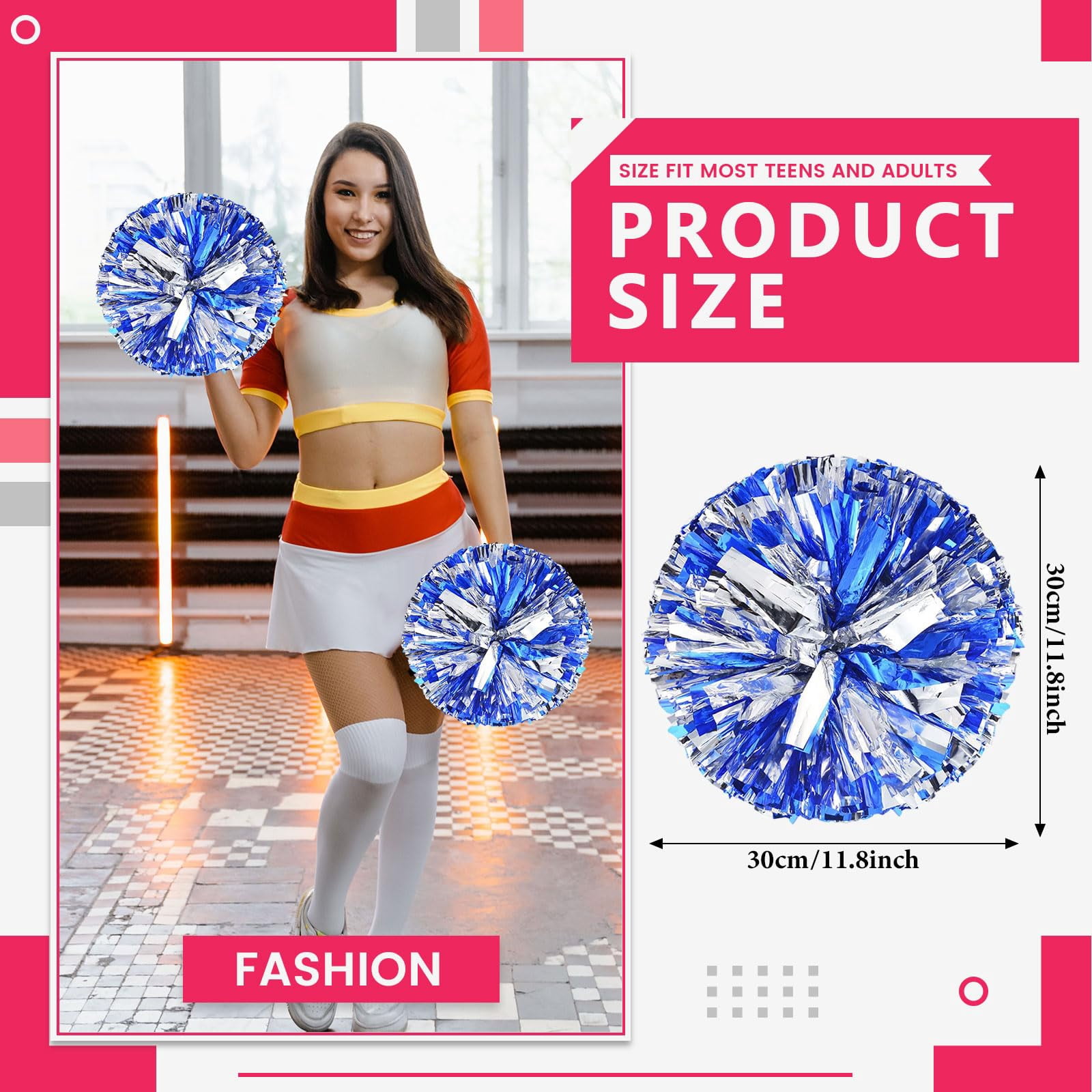 24 Pcs Cheerleading poms,pom poms Cheerleading with Straight Handle Style Cheer Pom Pomsfor Dance, Matches, Team Spirit Sports
