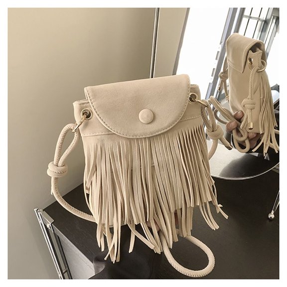 Packet Fringe Fashion Crossbody Grocery Bag Women Tote Bag Mobile Phone Handbag Shoulder Bag BEIGE