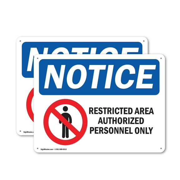 (2 Pack) Restricted Area Authorized Personnel OSHA Notice Sign 18 Inch X 12 Inch Indoor / Outdoor Rust-Free Aluminum Metal Signs for Workplace, Workshop, and Construction Site, Made in
