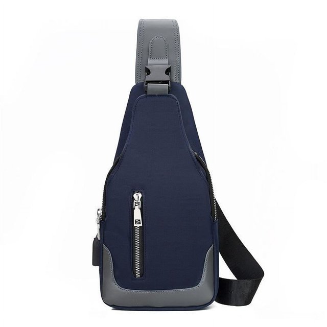 Bolso de pecho para hombre, bolso de hombro impermeable para tiempo libre, bolso de pecho con puerto de carga USB, mochila de viaje para senderismo, azul