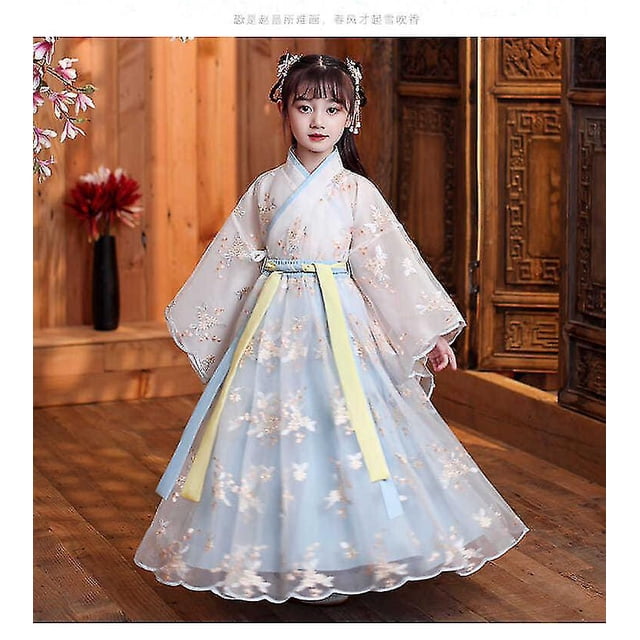 Traje de bata de seda chino gratis para niñas y niños, kimono chino tradicional Vintage étnico, vestido antiguo, disfraz de baile, conjunto Hanfu Cosplay