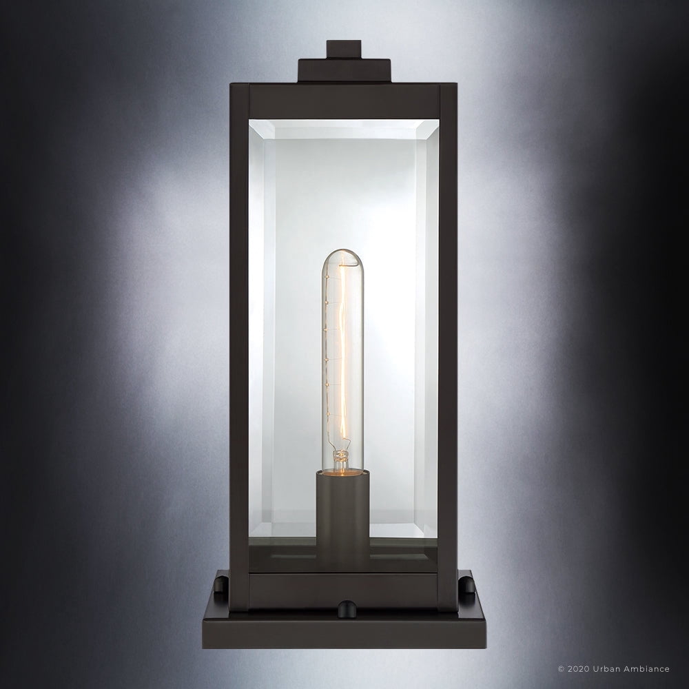 Luxury Modern Farmhouse Outdoor Post Light, 16.00''H x 7.50''W, with Industrial Style Elements, Minimalist Design, Estate Bronze Finish and Clear Beveled Glass, UQL1355