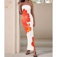 thumbnail image 5 of Women Summer Strapless Maxi Dress Bodycon Floral Long Wedding Guest Dress Formal Cocktail Dresses Orange-Red XL (Linen Casual Dresses for Women), 5 of 9