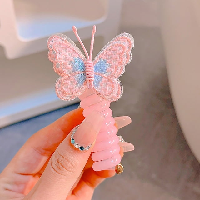 Bandas para el cabello con forma de teléfono para niñas, coloridas bandas para el cabello en espiral con diseños de mariposas y flores, accesorios para el cabello para niñas.