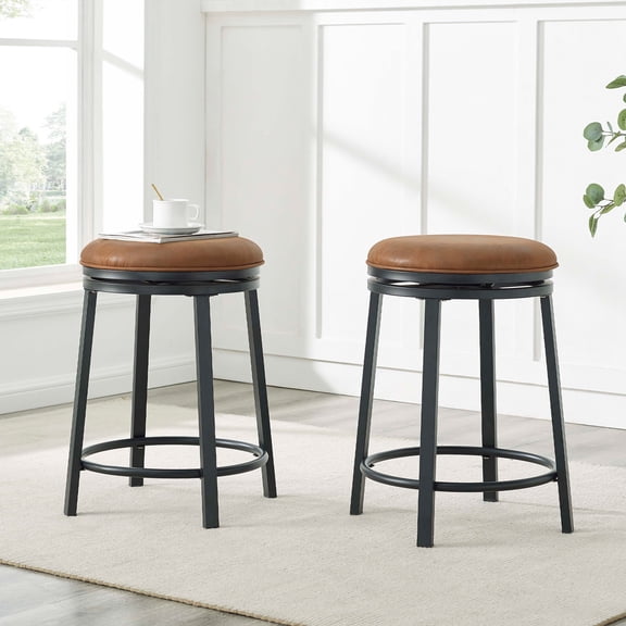 MOONMISS 360° Degree Swivel Bar Stool - Counter Height Metal Frame Stool for Kitchen Island, Home Bar &Cafe(Setof 2),Brown