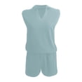 thumbnail image 5 of Two Piece Short Sets for Women Sleeveless Matching Lounge Set V Neck Tops and Drawstring Shorts Summer Outfits, 5 of 5