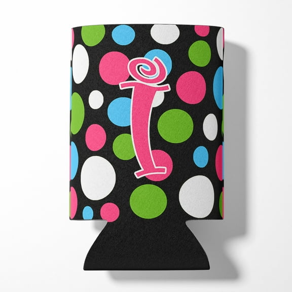 Letter I Initial Monogram - Polkadots and Pink Can or Bottle Hugger