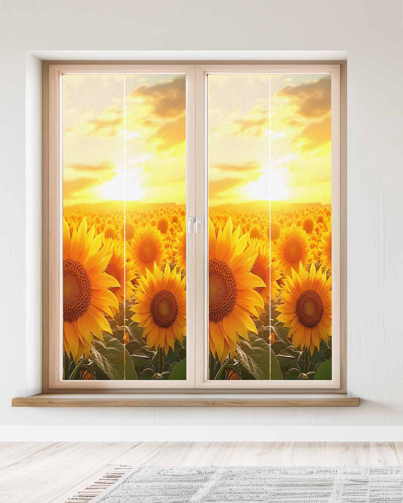 Window Privacy Film Summer Sunflowers Stained Glass Window Film Decorative Sun Block Window Cover Farmhouse Botanical Floral Sunset Window Clings Static Adhesive Sticker for Bathroom 23.6"x59"
