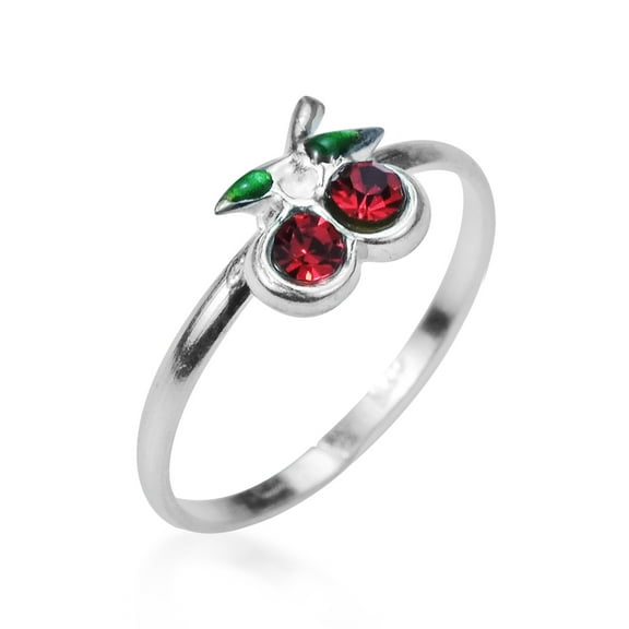AeraVida Cute and Sparkling Red Cherry Fashionable Fruit Inspired Cubic Zirconia on Sterrling Silver Toe or Pinky Ring Summer Style Jewelry Gifts for Women