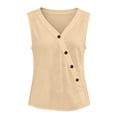 thumbnail image 4 of Craaazy Womens Sleeveless Tank Tops Plus Size Solid Color Loose V Neck Sleeveless Button Down Shirts, Unique Diagonal Buttons Sleeveless Tops for Daily Wear Outfits, 4 of 9