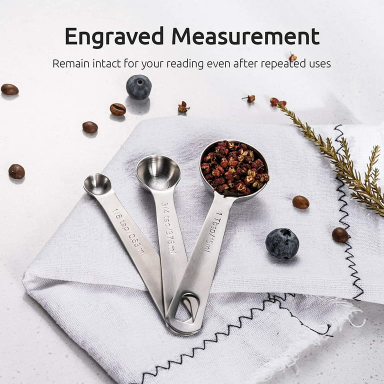 Measuring Spoons: Stainless Steel Narrow Measuring Spoons, Heavy Duty Metal  Measuring Spoons with Long Handle and Engraved Measurements Set of 9