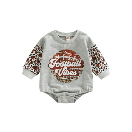 

jaweiwi Infant Baby Autumn Romper for Girls Boys Rugby Print Long Sleeve Round Neck Letter Leopard Pattern Jumpsuit for Newborn Size 0 6 12 18 24 M