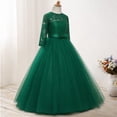 thumbnail image 6 of RTKFRFLM Girls Lace Wedding Flower Girl Dress Long Sleeve Princess Party Gown Dark Green 9-10 Years, 6 of 7