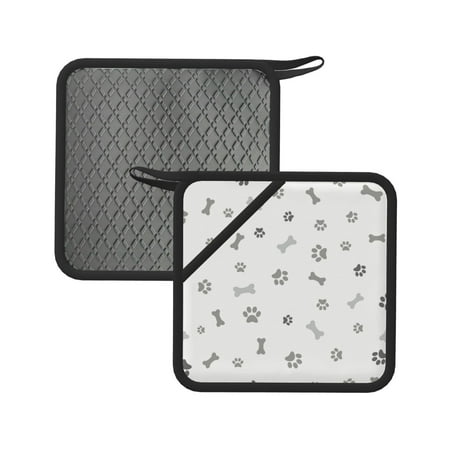 

2pcs Silicone Anti-Hot Hot Pads Oven Mitts Heat Resistant Pot Holders With Pockets Non Slip Oven Glove Potholder For Kitchen Cooking Bbq Baking 7.1in Dog Paw Print Bone