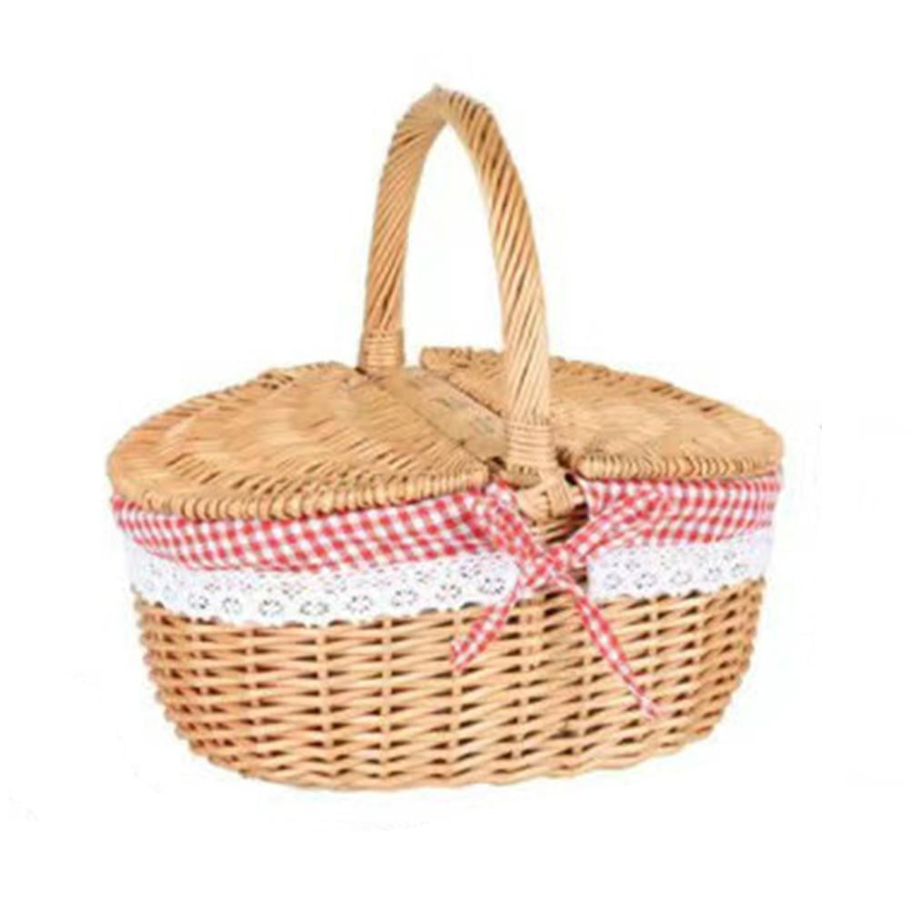 FitBest Outdoor Picnic Basket Rattan Woven Basket Pastoral Covered Ins