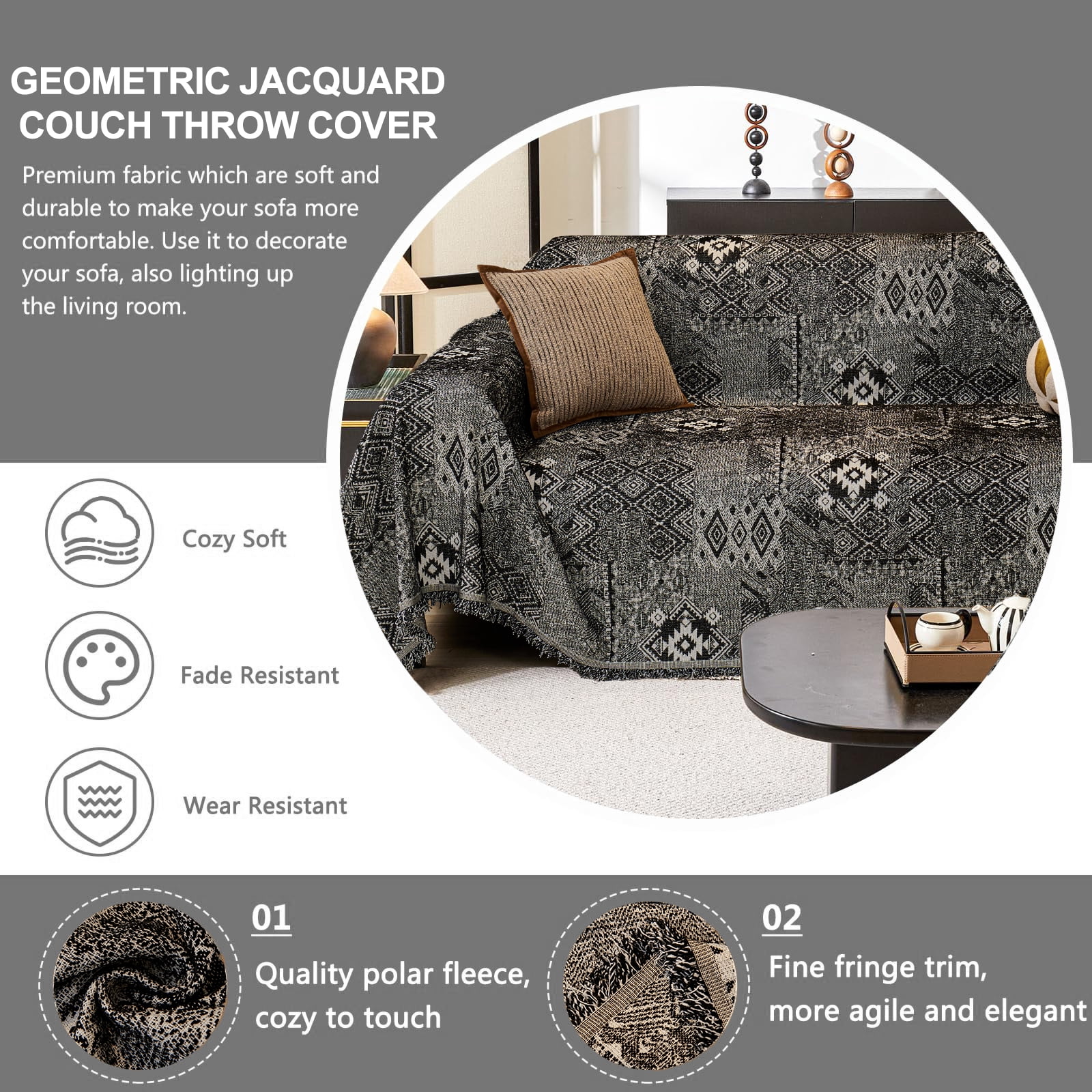 Sanmadrola Reversible Sofa Covers for Sectional Sofa, Couch Slipcover for Dogs Pet, Chenille Throw Covers with Tassels, Loveseat Futon L Shaped Couch Cover Washable Furniture Protector, 71" x 134"