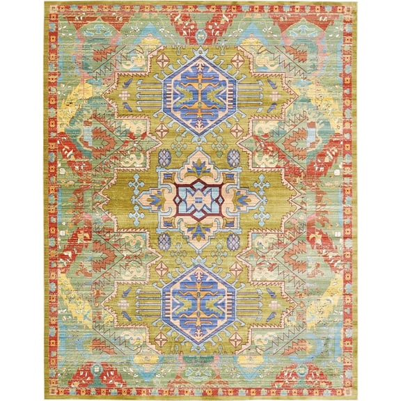 Unique Loom Indoor Rectangular Color Bordered Transitional Area Rugs Green, 9' 0 x 12' 0