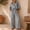 Black, variant on Women Collared Striped Two Piece Set, 3/4 Sleeve V Neck Button Top High Waist Pocket Wide Leg Pants Summer Resort Casual Outfit Purple XL(XL)